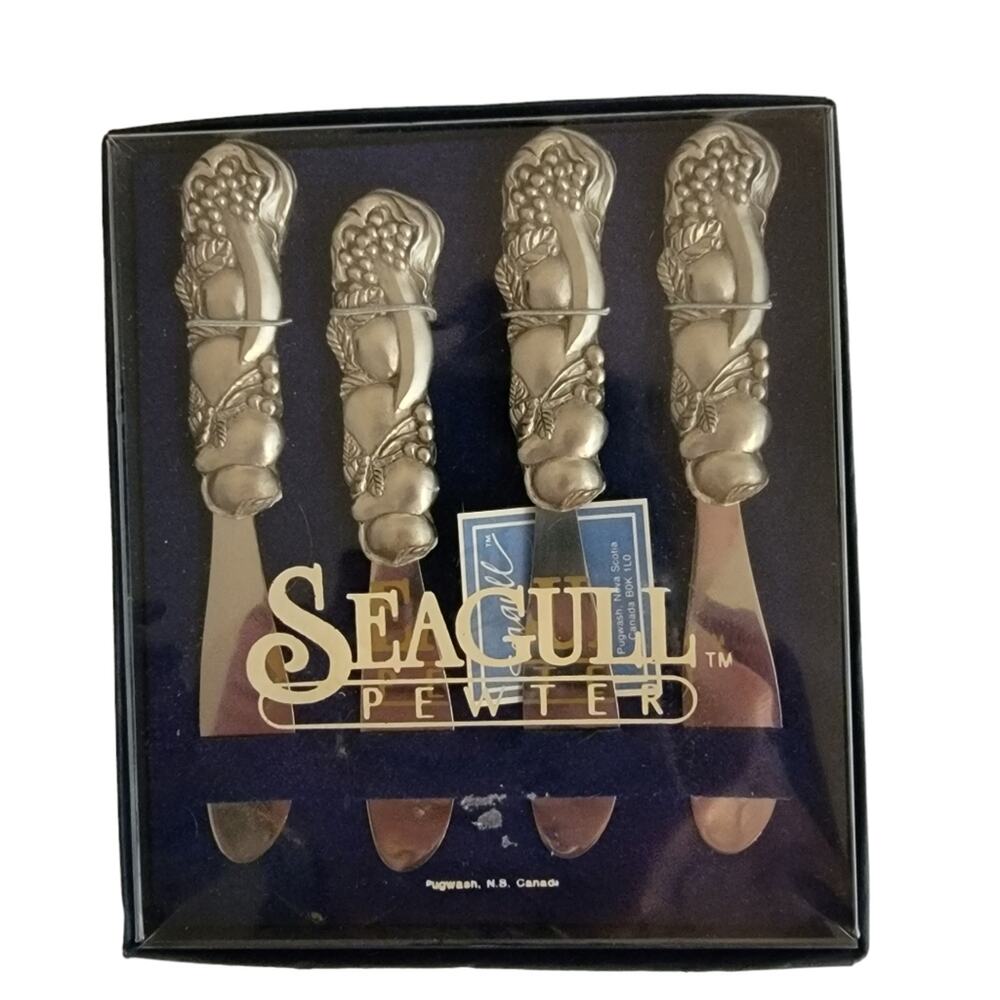 1992 Seagull Pewter Canadian Cheese/Butter Knives Original Box Set of 4